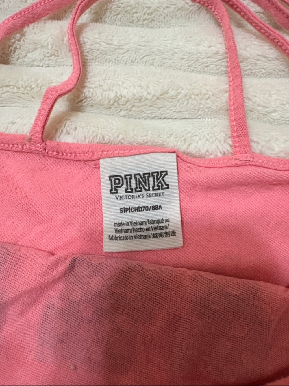 PINK Victoria's Secret Hot Pink Strappy Tank with Silver Glitter Logo - Picture 4 of 4